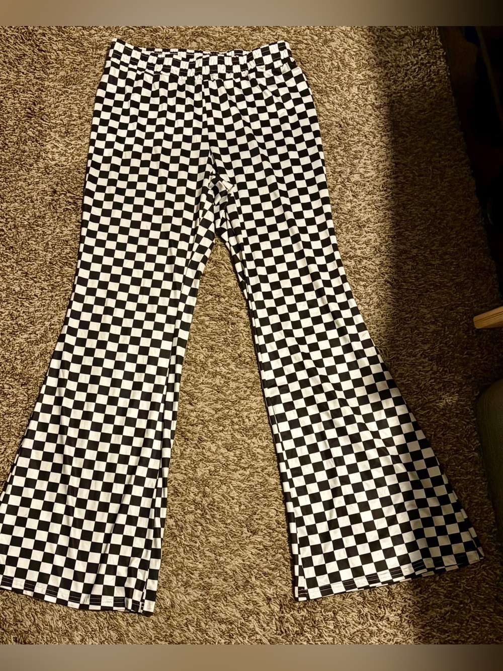 SHEIN Black & White Checkerboard Flare Pants